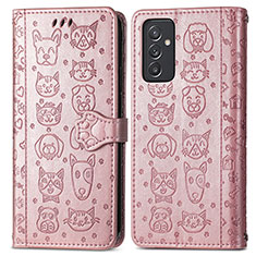 Custodia Portafoglio In Pelle Fantasia Modello Cover con Supporto S03D per Samsung Galaxy Quantum2 5G Rosa