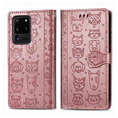 Custodia Portafoglio In Pelle Fantasia Modello Cover con Supporto S03D per Samsung Galaxy S20 Ultra 5G Rosa