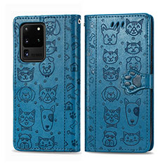 Custodia Portafoglio In Pelle Fantasia Modello Cover con Supporto S03D per Samsung Galaxy S20 Ultra Blu