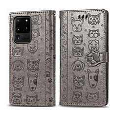 Custodia Portafoglio In Pelle Fantasia Modello Cover con Supporto S03D per Samsung Galaxy S20 Ultra Grigio