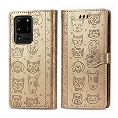 Custodia Portafoglio In Pelle Fantasia Modello Cover con Supporto S03D per Samsung Galaxy S20 Ultra Oro