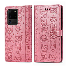 Custodia Portafoglio In Pelle Fantasia Modello Cover con Supporto S03D per Samsung Galaxy S20 Ultra Oro Rosa