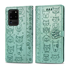 Custodia Portafoglio In Pelle Fantasia Modello Cover con Supporto S03D per Samsung Galaxy S20 Ultra Verde