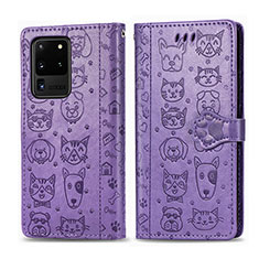 Custodia Portafoglio In Pelle Fantasia Modello Cover con Supporto S03D per Samsung Galaxy S20 Ultra Viola