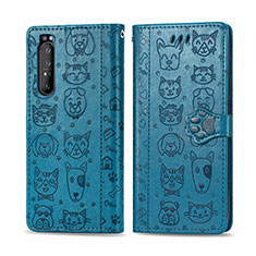 Custodia Portafoglio In Pelle Fantasia Modello Cover con Supporto S03D per Sony Xperia 1 II Blu