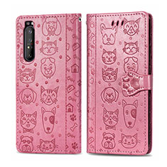 Custodia Portafoglio In Pelle Fantasia Modello Cover con Supporto S03D per Sony Xperia 1 II Rosa