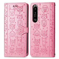 Custodia Portafoglio In Pelle Fantasia Modello Cover con Supporto S03D per Sony Xperia 1 III Rosa