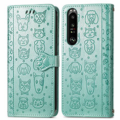 Custodia Portafoglio In Pelle Fantasia Modello Cover con Supporto S03D per Sony Xperia 1 III Verde