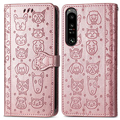 Custodia Portafoglio In Pelle Fantasia Modello Cover con Supporto S03D per Sony Xperia 1 IV Oro Rosa
