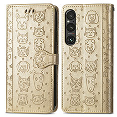 Custodia Portafoglio In Pelle Fantasia Modello Cover con Supporto S03D per Sony Xperia 1 V Oro