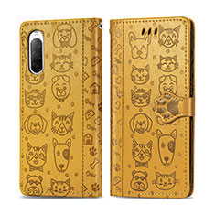 Custodia Portafoglio In Pelle Fantasia Modello Cover con Supporto S03D per Sony Xperia 10 II Giallo