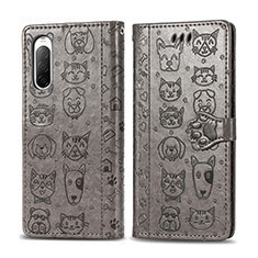 Custodia Portafoglio In Pelle Fantasia Modello Cover con Supporto S03D per Sony Xperia 10 II Grigio