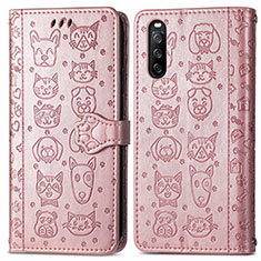 Custodia Portafoglio In Pelle Fantasia Modello Cover con Supporto S03D per Sony Xperia 10 III Lite Oro Rosa