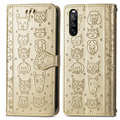 Custodia Portafoglio In Pelle Fantasia Modello Cover con Supporto S03D per Sony Xperia 10 III Oro