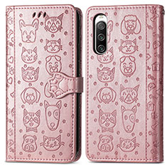 Custodia Portafoglio In Pelle Fantasia Modello Cover con Supporto S03D per Sony Xperia 10 IV Oro Rosa