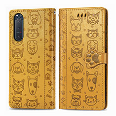 Custodia Portafoglio In Pelle Fantasia Modello Cover con Supporto S03D per Sony Xperia 5 II Giallo