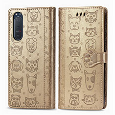 Custodia Portafoglio In Pelle Fantasia Modello Cover con Supporto S03D per Sony Xperia 5 II Oro