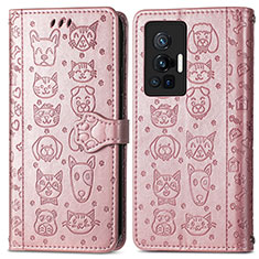 Custodia Portafoglio In Pelle Fantasia Modello Cover con Supporto S03D per Vivo X70 Pro 5G Oro Rosa
