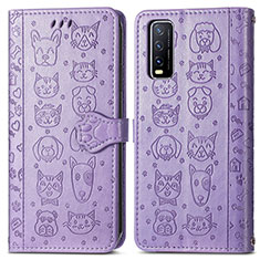 Custodia Portafoglio In Pelle Fantasia Modello Cover con Supporto S03D per Vivo Y12s Viola