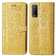 Custodia Portafoglio In Pelle Fantasia Modello Cover con Supporto S03D per Vivo Y20 Giallo