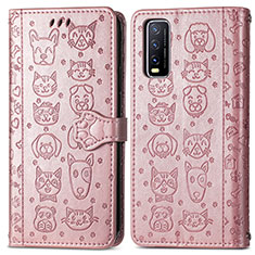 Custodia Portafoglio In Pelle Fantasia Modello Cover con Supporto S03D per Vivo Y20 Oro Rosa