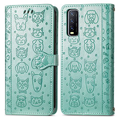 Custodia Portafoglio In Pelle Fantasia Modello Cover con Supporto S03D per Vivo Y20 Verde