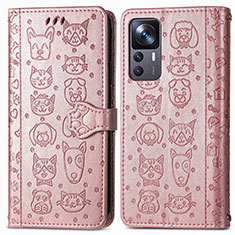 Custodia Portafoglio In Pelle Fantasia Modello Cover con Supporto S03D per Xiaomi Mi 12T Pro 5G Oro Rosa