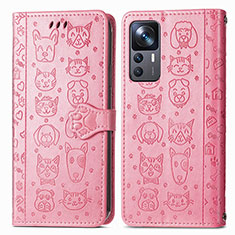 Custodia Portafoglio In Pelle Fantasia Modello Cover con Supporto S03D per Xiaomi Mi 12T Pro 5G Rosa