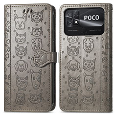 Custodia Portafoglio In Pelle Fantasia Modello Cover con Supporto S03D per Xiaomi Poco C40 Grigio