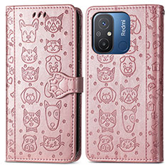 Custodia Portafoglio In Pelle Fantasia Modello Cover con Supporto S03D per Xiaomi Poco C55 Oro Rosa