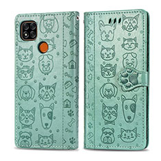 Custodia Portafoglio In Pelle Fantasia Modello Cover con Supporto S03D per Xiaomi Redmi 9C NFC Verde