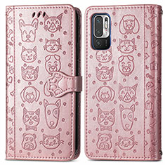 Custodia Portafoglio In Pelle Fantasia Modello Cover con Supporto S03D per Xiaomi Redmi Note 10T 5G Oro Rosa