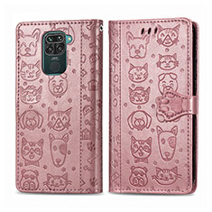 Custodia Portafoglio In Pelle Fantasia Modello Cover con Supporto S03D per Xiaomi Redmi Note 9 Oro Rosa