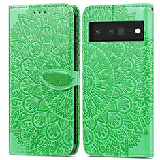 Custodia Portafoglio In Pelle Fantasia Modello Cover con Supporto S04D per Google Pixel 6 Pro 5G Verde