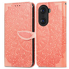Custodia Portafoglio In Pelle Fantasia Modello Cover con Supporto S04D per Huawei Honor 60 5G Arancione