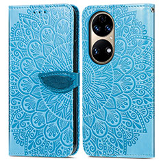 Custodia Portafoglio In Pelle Fantasia Modello Cover con Supporto S04D per Huawei P50 Pro Blu