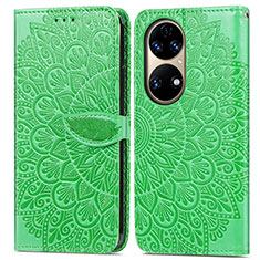 Custodia Portafoglio In Pelle Fantasia Modello Cover con Supporto S04D per Huawei P50 Pro Verde