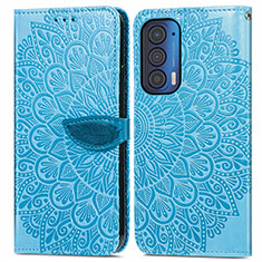 Custodia Portafoglio In Pelle Fantasia Modello Cover con Supporto S04D per Motorola Moto Edge (2021) 5G Blu