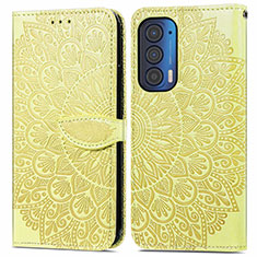 Custodia Portafoglio In Pelle Fantasia Modello Cover con Supporto S04D per Motorola Moto Edge (2021) 5G Giallo