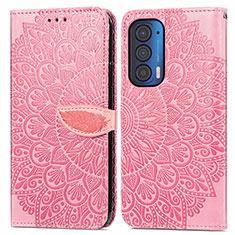 Custodia Portafoglio In Pelle Fantasia Modello Cover con Supporto S04D per Motorola Moto Edge (2021) 5G Oro Rosa