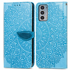 Custodia Portafoglio In Pelle Fantasia Modello Cover con Supporto S04D per Motorola Moto Edge Lite 5G Blu