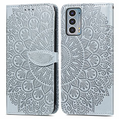 Custodia Portafoglio In Pelle Fantasia Modello Cover con Supporto S04D per Motorola Moto Edge Lite 5G Grigio