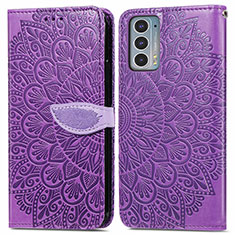 Custodia Portafoglio In Pelle Fantasia Modello Cover con Supporto S04D per Motorola Moto Edge Lite 5G Viola