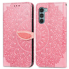 Custodia Portafoglio In Pelle Fantasia Modello Cover con Supporto S04D per Motorola Moto G200 5G Oro Rosa