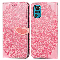 Custodia Portafoglio In Pelle Fantasia Modello Cover con Supporto S04D per Motorola Moto G22 Oro Rosa