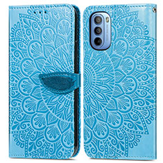 Custodia Portafoglio In Pelle Fantasia Modello Cover con Supporto S04D per Motorola Moto G31 Blu