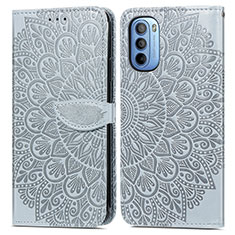 Custodia Portafoglio In Pelle Fantasia Modello Cover con Supporto S04D per Motorola Moto G31 Grigio