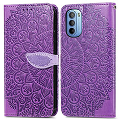 Custodia Portafoglio In Pelle Fantasia Modello Cover con Supporto S04D per Motorola Moto G31 Viola