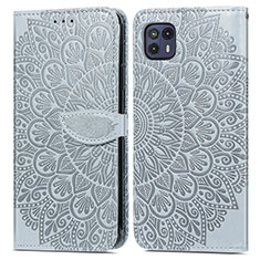 Custodia Portafoglio In Pelle Fantasia Modello Cover con Supporto S04D per Motorola Moto G50 5G Grigio