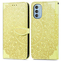 Custodia Portafoglio In Pelle Fantasia Modello Cover con Supporto S04D per Motorola Moto G51 5G Giallo